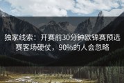 独家线索：开赛前30分钟欧锦赛预选赛客场硬仗，90%的人会忽略